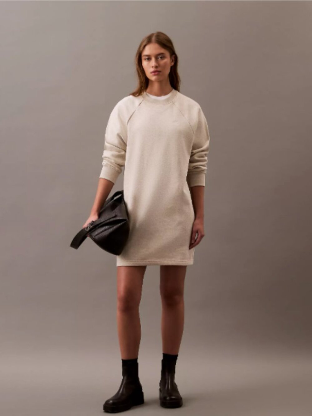 Calvin Klein Jeans Light Gray Archive Logo Fleece Mini Dress - Size - Small